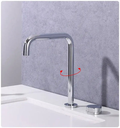 Modern chrome finished bathroom basin faucet with sleek curved spout and two handles ideal for decorbites brushed gold decor