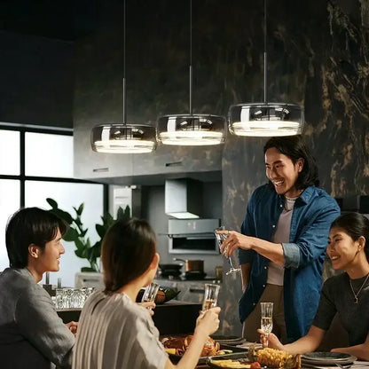 Three modern minimalist chrome and glass dining pendant lights with frosted glass shades for decorbites glass dining