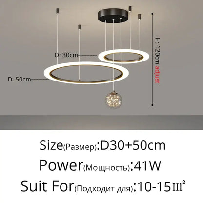 Modern minimalist circle ring pendant chandelier with warm white LED glow gold-toned metal and crystal sphere decorbites circle ring