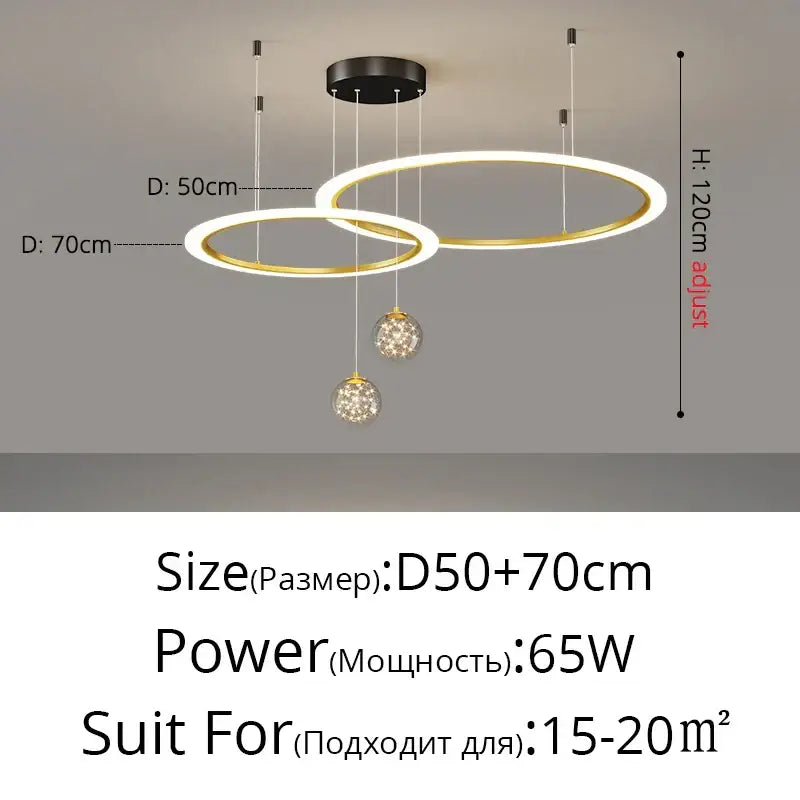 Modern minimalist decorbites circle ring pendant light with gold white finish and crystal globe accents for bedroom decor
