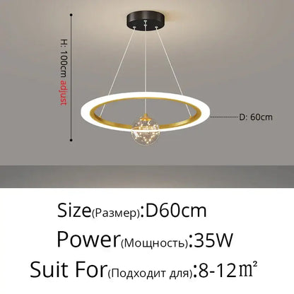 Modern minimalist circle ring pendant light with gold and white finish and illuminated glass globe for bedroom decorbites circle ring