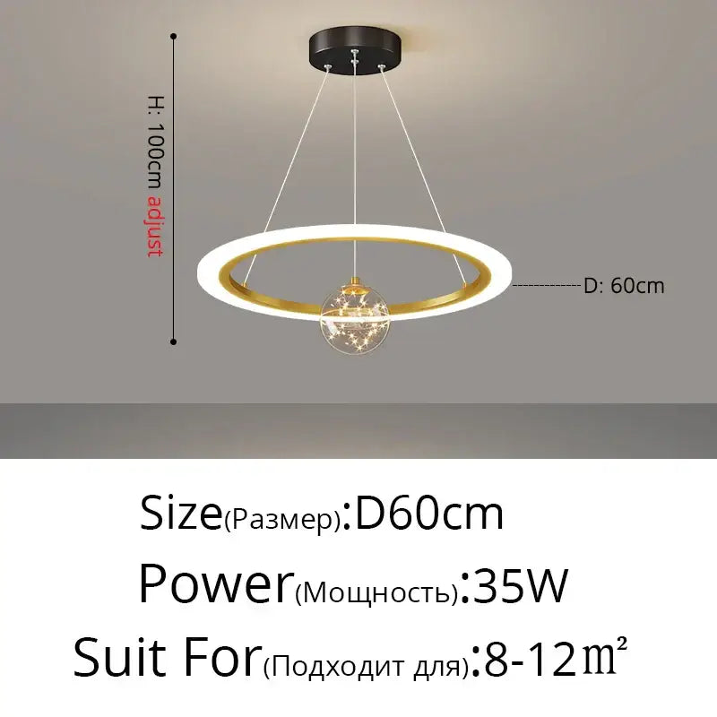 Modern minimalist circle ring pendant light with gold and white finish and illuminated glass globe for bedroom decorbites circle ring