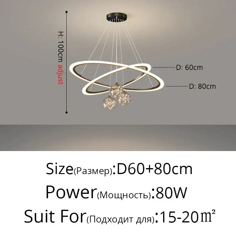 Modern minimalist circle ring pendant light with two white interlocking rings and crystal spheres for bedroom decorbites circle ring
