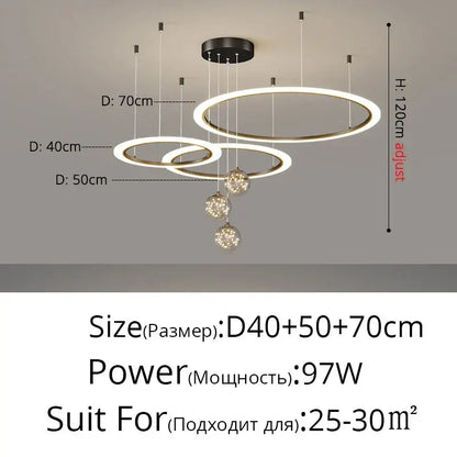Modern minimalist circle ring pendant light with decorbites circle ring features three illuminated rings and crystal spheres