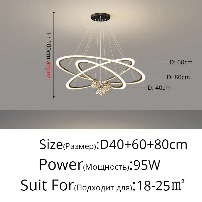Modern white led decorbites circle ring pendant light with three interlocking rings and crystal centerpiece chandelier