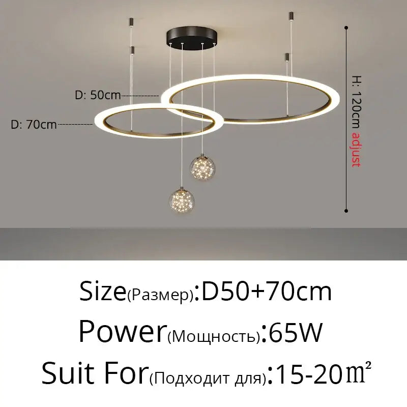 Modern minimalist circle ring pendant light with two warm white led rings suspended from black decorbites circle ring base