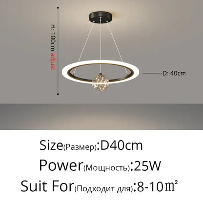 Modern minimalist black and white decorbites circle ring pendant light with glass globe for crystal bedroom chandelier