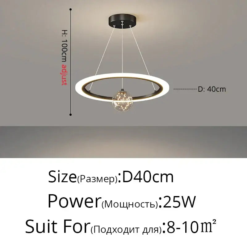Modern minimalist black and white decorbites circle ring pendant light with glass globe for crystal bedroom chandelier