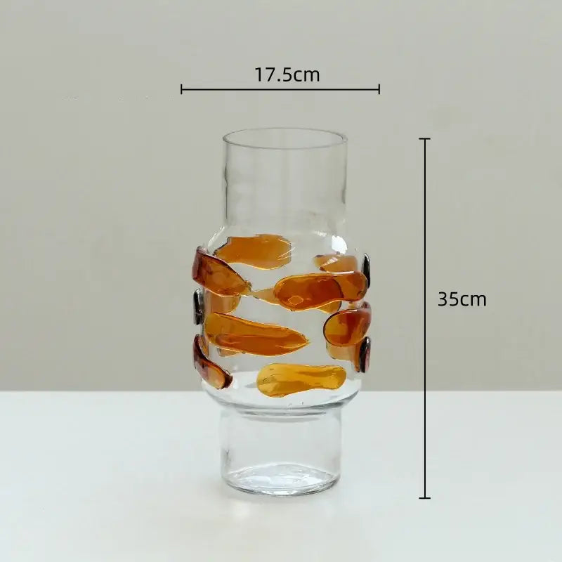 Modern minimalist clear glass vase with amber fused glass bubble detail for living room decorbites clear glass decor