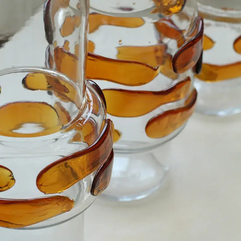 Modern minimalist clear glass vase with amber wavy bands glass vase bubble perfect for living room decorbites decor