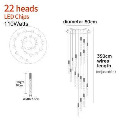Modern minimalist crystal led pendant light with 22 led chips, sleek metallic finish, and adjustable wires for living room decorbites crystal led