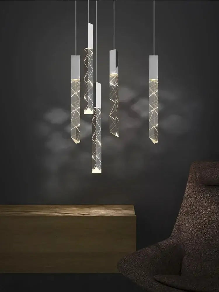 Modern minimalist crystal led pendant light with clear acrylic bodies and sleek white finish for living room decorbites crystal led
