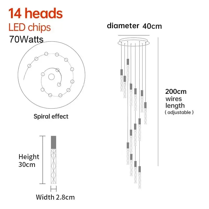 Modern minimalist crystal led pendant light with 14 led chips, sleek metallic finish, and adjustable wires for height decorbites crystal led