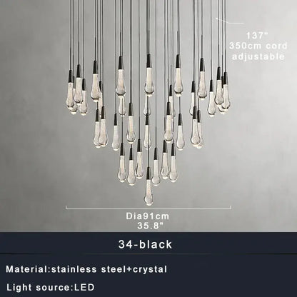 Modern black and clear crystal water-drop ceiling chandelier with teardrop pendants by decorbites for dining room decor