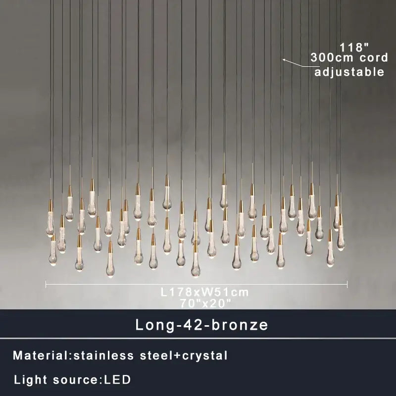 Bronze-finished modern minimalist ceiling chandelier with 42 crystal teardrop pendants for dining room decorbites crystal water-drop