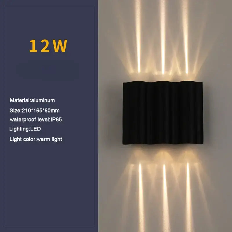 Black aluminum sconce light with wavy ribbed design emitting warm led light decorbites 12w black outdoor lamp