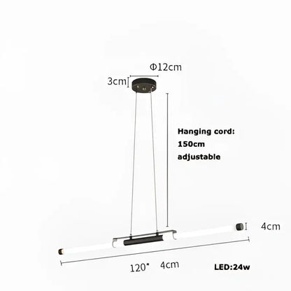 Modern minimalist dimmable led acryl chandelier with sleek black circular mount and transparent glass tube body with 150cm cord