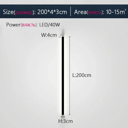 Modern minimalist elegant black led wall lamp with sleek slim 200cm vertical design for bedroom decorbites elegant black