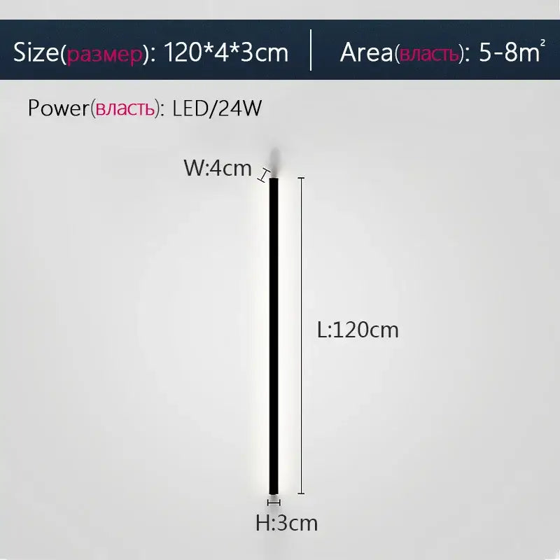 A sleek modern minimalist elegant black led wall lamp with slim 120cm vertical design for bedroom decorbites elegant black