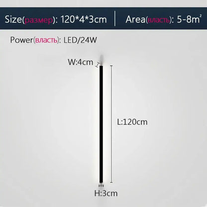 A sleek modern minimalist elegant black led wall lamp with slim 120cm vertical design for bedroom decorbites elegant black