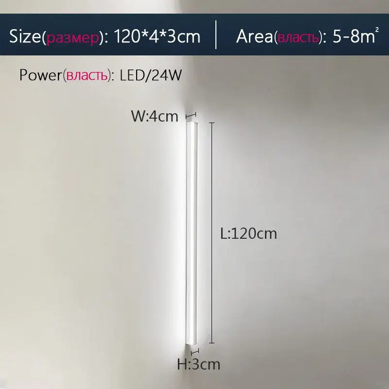Modern minimalist elegant black led wall lamp with slim white cylindrical body 120cm by 4cm for bedroom decorbites elegant black wall lamp