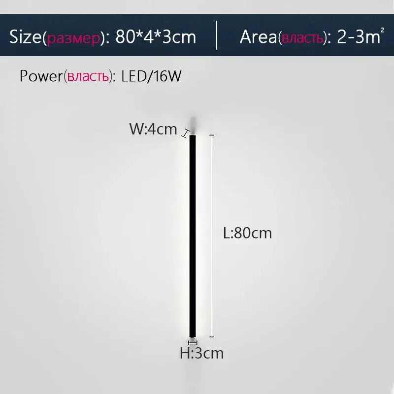 Slim elegant black led wall lamp by decorbites with modern minimalist design and 80cm length for bedroom decor