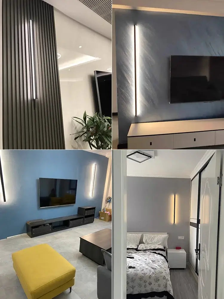 Modern minimalist elegant black led wall lamp with sleek metallic finish and vertical light strips for bedroom decorbites elegant black