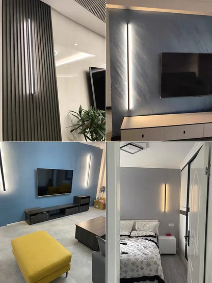 Modern minimalist elegant black led wall lamp with sleek metallic finish and vertical light strips for bedroom decorbites elegant black