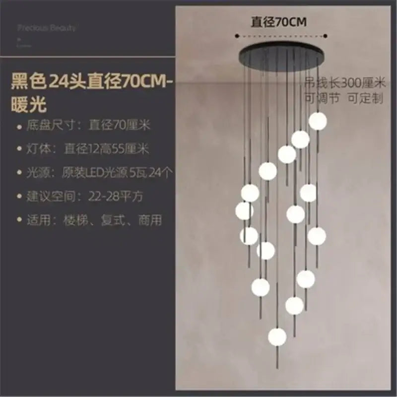 Modern minimalist black 24-head decorbites glass ball led ceiling chandelier with white spherical bulbs for dining room decor