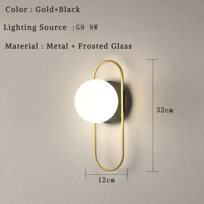 Modern minimalist gold-toned led wall lamp with frosted glass and sleek oval frame for bedroom sconce lighting