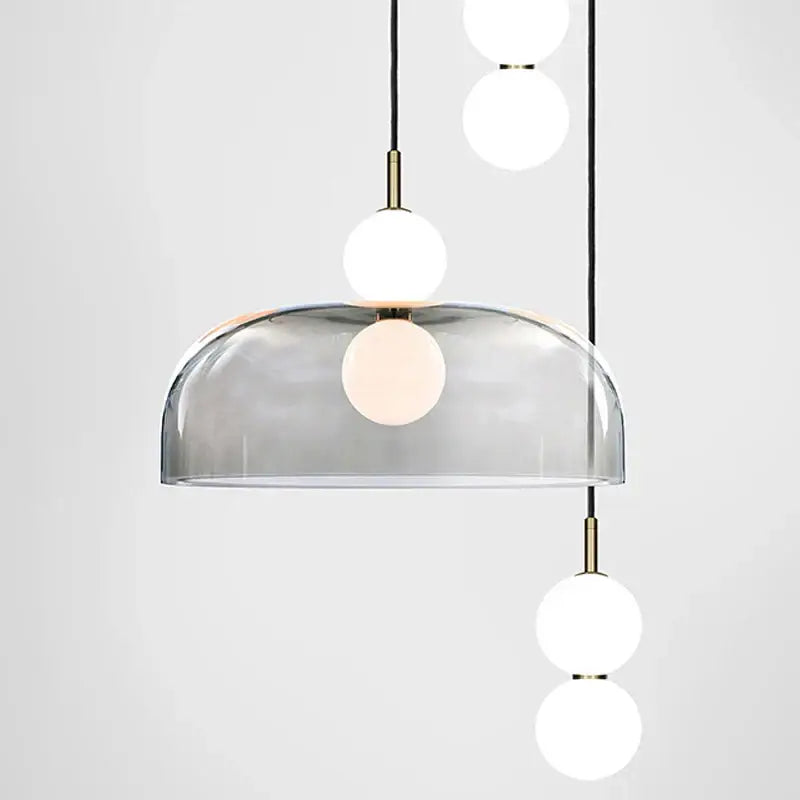 Modern minimalist pendant light with translucent gray dome and white glass ball bulbs for living room decorbites glass ball