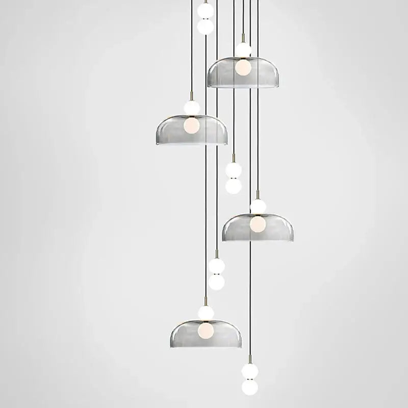 Modern minimalist pendant light with translucent gray glass ball domes and white bulbs for living room decorbites glass ball