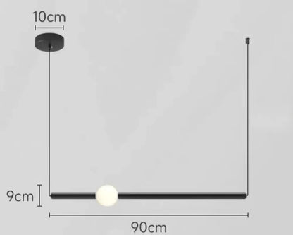 Modern minimalist black glass rod pendant light with frosted white spherical bulb for living room lighting