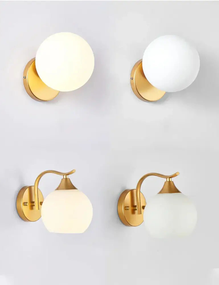Modern minimalist wall lamp with frosted glass shade gold finish for bedroom lighting and decor