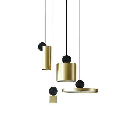 Modern minimalist gold and black led pendant light with cylindrical and circular shades for dining room decorbites golden led