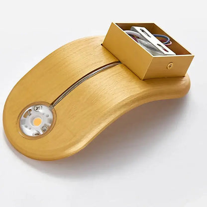 Modern minimalist gold and black wooden wall lamps with sleek curved design and integrated led bulb for living room