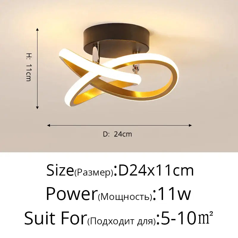 Modern minimalist gold led ceiling light with curved arms and infinity-loop design for stylish living room decorbites ceiling light