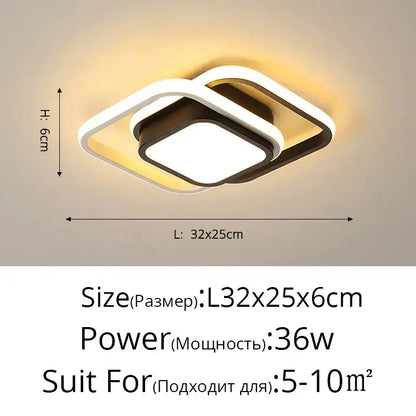 Modern minimalist gold led ceiling light with square white and black frame emitting warm yellow decorbites led ceiling light