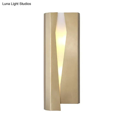 Modern minimalist gold metal rectangle wall sconce light with sleek angular design and central illuminated panel for living room