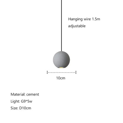 Modern minimalist gray and gold pendant light with cement planet chandelier design and adjustable matte gray sphere