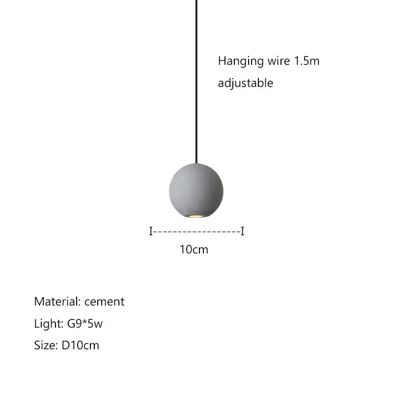 Modern minimalist gray and gold pendant light with cement planet chandelier design and adjustable matte gray sphere