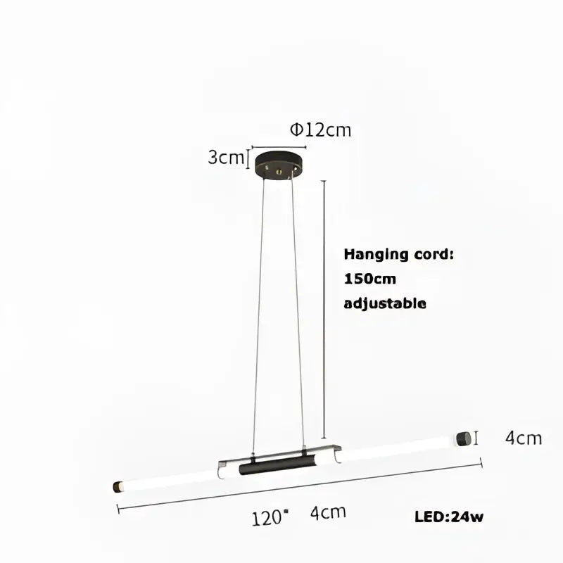 Modern minimalist led black gold designer chandelier with transparent glass tube and adjustable 150cm hanging cord