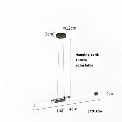 Modern minimalist led black gold designer chandelier with a sleek black fixture and elongated white led bar for dining room decorbites led black
