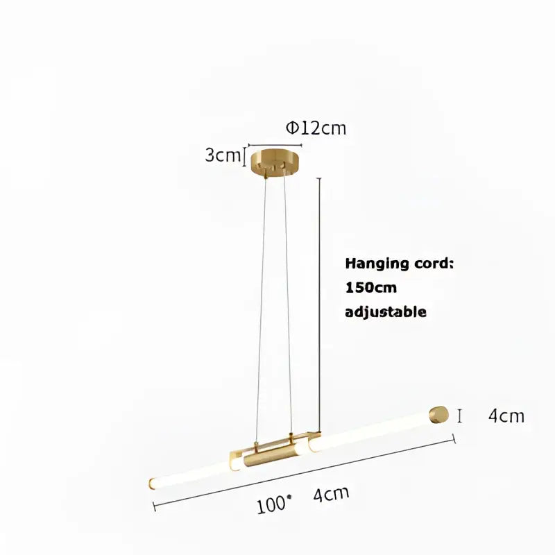 Modern minimalist led black gold designer chandelier with gold-toned cylindrical pendant and frosted glass diffuser for dining room decorbites led black