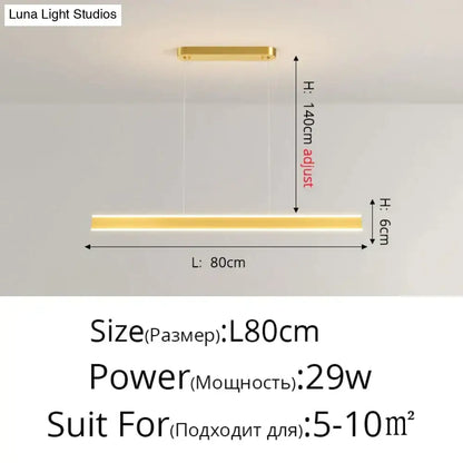Gold-colored modern minimalist led rectangular pendant light salix v pendant with adjustable height for dining room