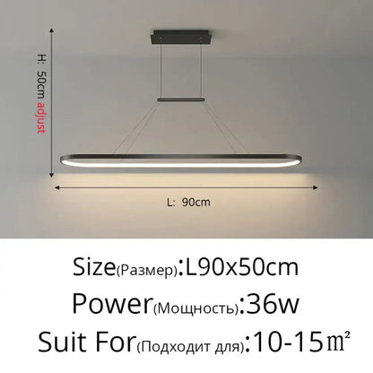Modern minimalist led black pendant light with matte finish and integrated led strip lighting for dining room use