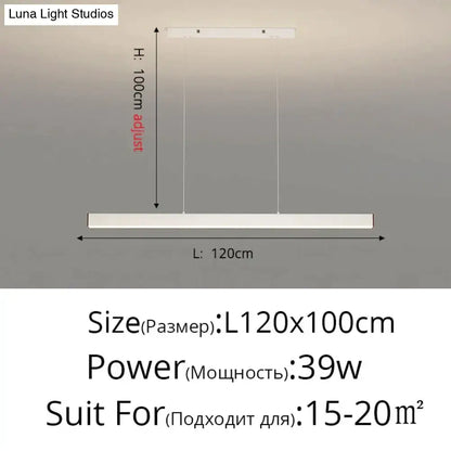 Modern minimalist led black pendant light with adjustable height and sleek linear design for dining room illumination