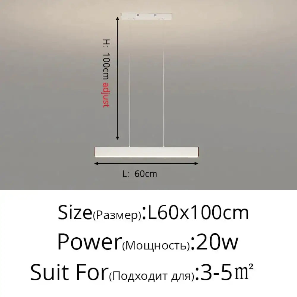 Modern minimalist led white rectangular pendant light with adjustable height 20w power for dining room illumination