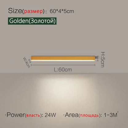 Golden 60cm long modern minimalist linear led ceiling light with warm illumination by decorbites led ceiling