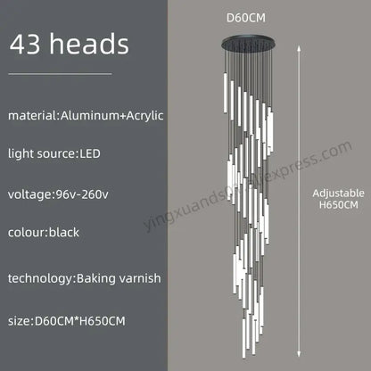 Black modern minimalist loft black chandelier with 43 slender aluminum and acrylic led light heads for living room decorbites loft